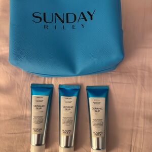 Sunday Riley 3 tubes Ceramic Slip cleanser and  Blue Travel Pouch